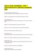 AQA A LEVEL BUSINESS - UNIT 1 QUESTIONS WITH VERIFIED ANSWERS 2026