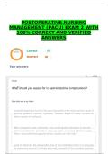 POSTOPERATIVE NURSING MANAGEMENT &lpar;PACU&rpar; EXAM 2 WITH 100&percnt; CORRECT AND VERIFIED ANSWERS
