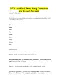 GEOL 109 Final Exam Study Questions and Correct Answers