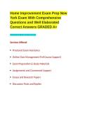 Home Improvement Exam Prep New York Exam With Comprehensive Questions and Well Elaborated Correct Answers GRADED A&plus;