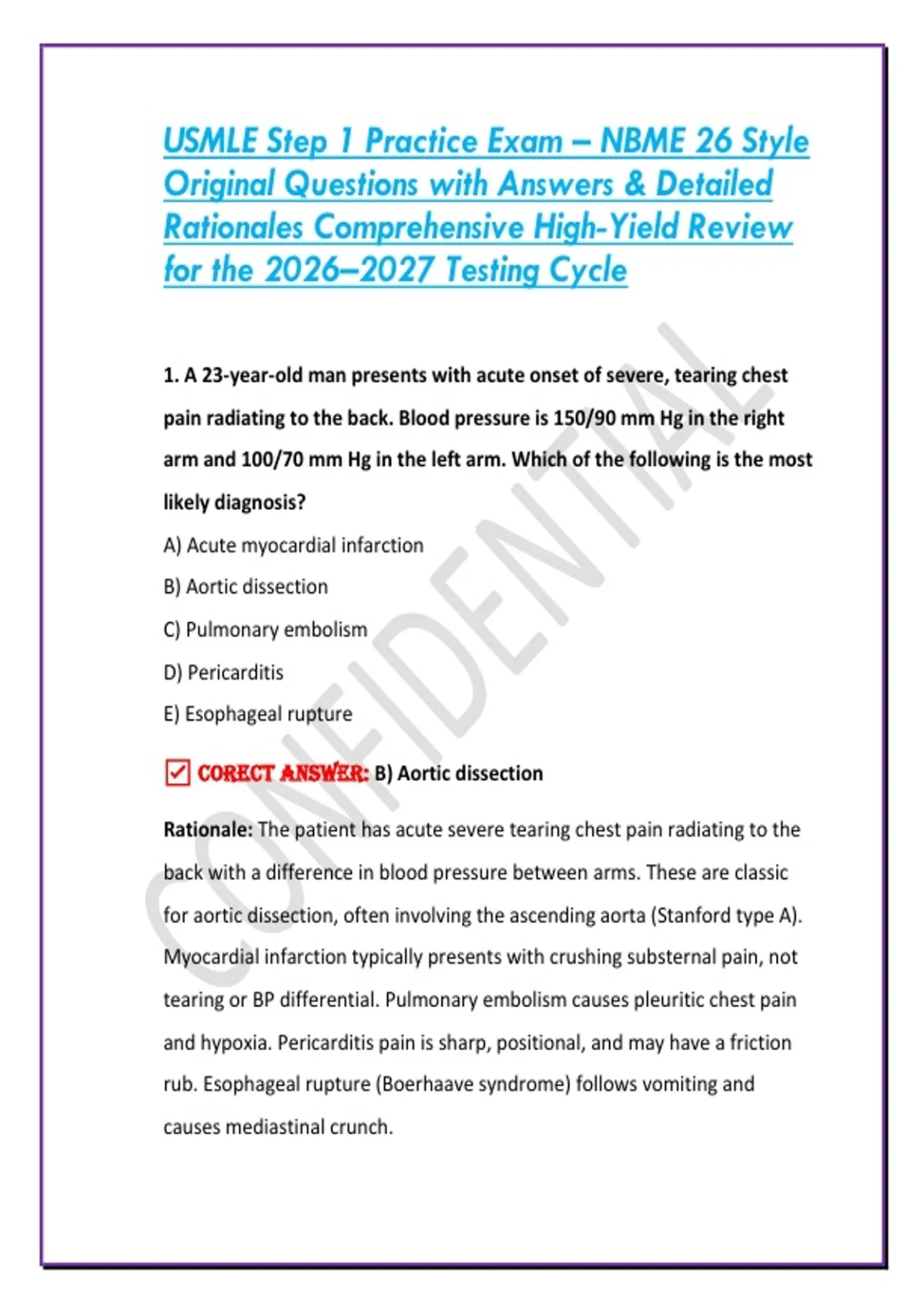 USMLE Step 1 Practice Exam – NBME 26 Style Original Questions with ...