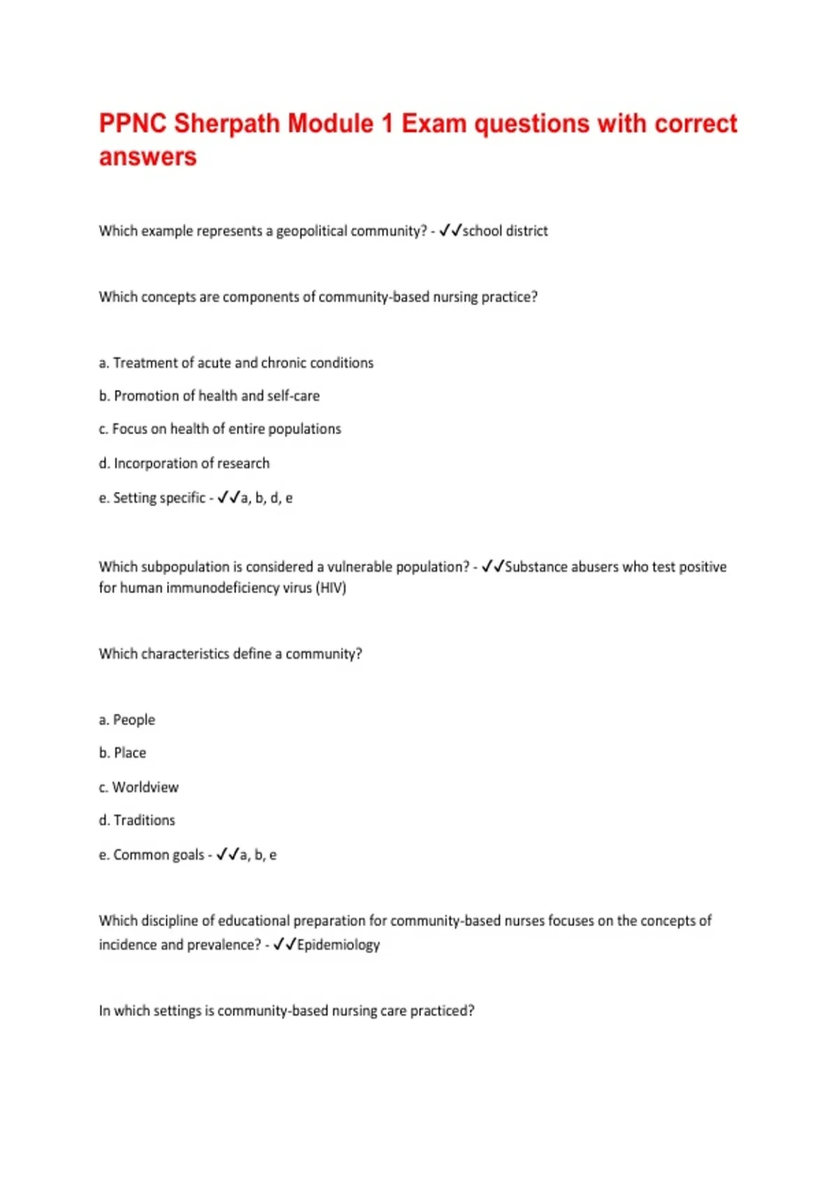 Sherpath Module PPNC Sherpath Module 1 Exam questions with correct answers 2026 - PPNC ...