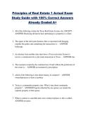 Principles of Real Estate 1 Actual Exam &NewLine;Study Guide with 100&percnt; Correct Answers &NewLine;Already Graded A&plus; 