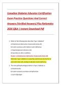Canadian Diabetes Educator Certification &NewLine;Exam Practice Questions And Correct &NewLine;Answers &lpar;Verified Answers&rpar; Plus Rationales &NewLine;2026 Q&A &vert; Instant Download Pdf 