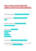 NUR113 FINAL EXAM QUESTIONS COMPLETE WITH OUTLINED ANSWERS  