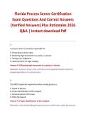 Florida Process Server Certification Exam Questions And Correct Answers &lpar;Verified Answers&rpar; Plus Rationales 2026 Q&A &vert; Instant download Pdf