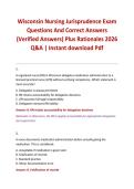Wisconsin Nursing Jurisprudence Exam Questions And Correct Answers &lpar;Verified Answers&rpar; Plus Rationales 2026 Q&A &vert; Instant download Pdf