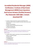 Accredited Residential Manager &lpar;ARM&rpar; Certification &sol; Institute of Real Estate Management &lpar;IREM&rpar; Exam Questions And Correct Answers &lpar;Verified Answers&rpar; Plus Rationales 2026 Q&A &vert; Instant download Pdf