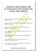 MATERNAL CHILD NURSING CARE&NewLine;EXAM QUESTIONS AND ANSWERS &vert; 2026&NewLine;UPDATE &vert; 100&percnt; CORRECT