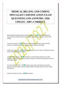 MEDICAL BILLING AND CODING&NewLine;SPECIALIST CERTIFICATION EXAM&NewLine;QUESTIONS AND ANSWERS &vert; 2026&NewLine;UPDATE &vert; 100&percnt; CORRECT&period;