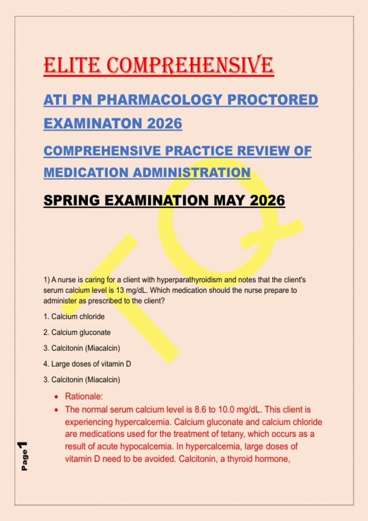 Examinaton Riser ELITE COMPREHENSIVE ATI PN PHARMACOLOGY PROCTORED EXAMINATON 2026 ...