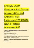 CPHIMS EXAM &NewLine;Questions And Correct &NewLine;Answers &lpar;Verified &NewLine;Answers&rpar; Plus &NewLine;Rationales 2025&sol;2026 &NewLine;Q&A &vert; Instant &NewLine;Download Pdf 