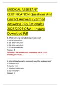MEDICAL ASSISTANT &NewLine;CERTIFICATION Questions And &NewLine;Correct Answers &lpar;Verified &NewLine;Answers&rpar; Plus Rationales &NewLine;2025&sol;2026 Q&A &vert; Instant &NewLine;Download Pdf 