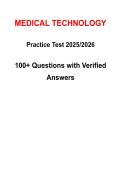 Medical Technology Exam Pack 100&plus; Questions with Verified Answers 2026