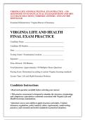 VIRGINIA LIFE AND HEALTH FINAL EXAM PRACTICE - &lpar;150 &NewLine;QUESTIONS&rpar; UP-TO-DATE ACTUAL EXAM QUESTIONS AND 100&percnt; &NewLine;ACCURATE SOLUTIONS &vert; VERIFIED ANSWERS - INSTANT PDF &NewLine;DOWNLOAD 