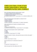 CHEM 1010 FINAL EXAM STUDY GUIDE QUESTIONS & UPDATED ANSWERS RATED 100&percnt; CORRECT