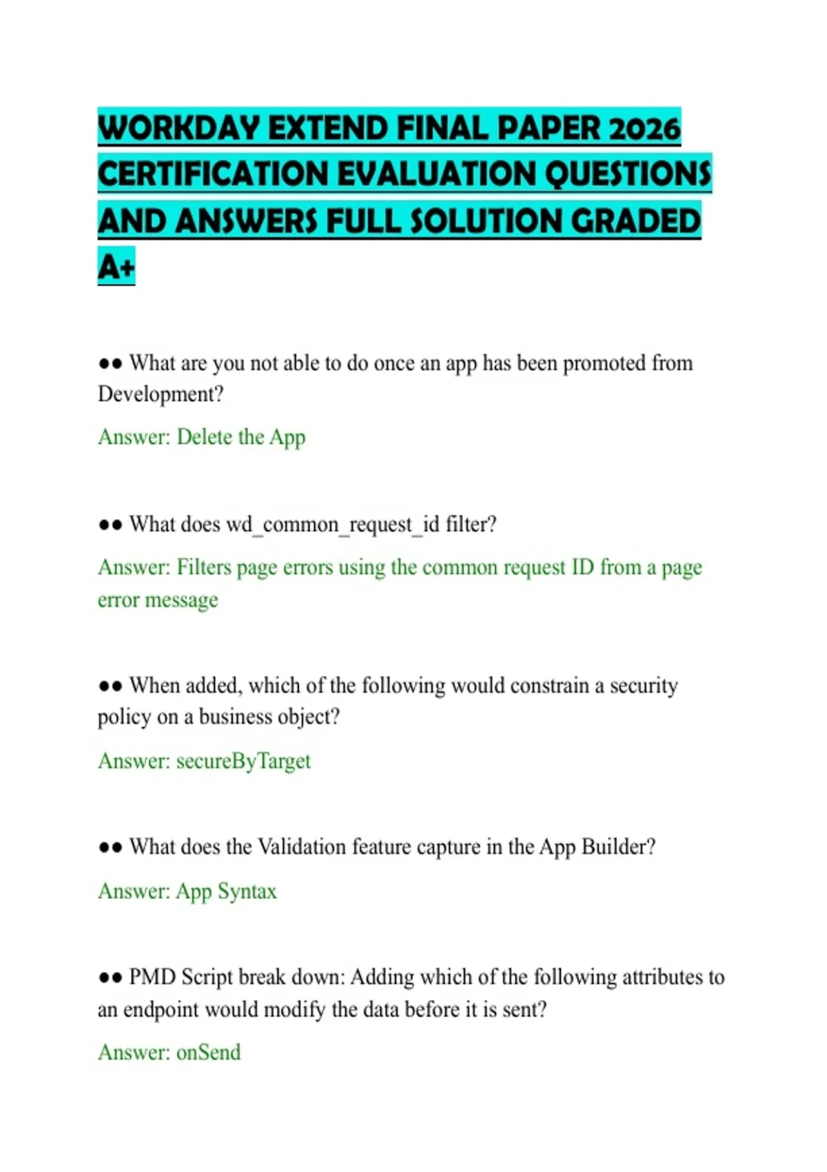 WORKDAY EXTEND FINAL PAPER 2026 CERTIFICATION EVALUATION QUESTIONS AND ...