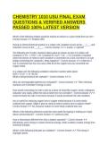 CHEMISTRY 1010 USU FINAL EXAM QUESTIONS & VERIFIED ANSWERS PASSED 100&percnt; LATEST VERSION