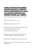 CHEM120 INTRODUCTION GENERAL&NewLine;ORGANIC BIOLOGICAL CHEMISTRY&NewLine;REVIEW COMPREHENSIVE TEST BANK&NewLine;2026 COMPLETE QUESTIONS AND&NewLine;VERIFIED ANSWERS 100&percnt; CORRECT