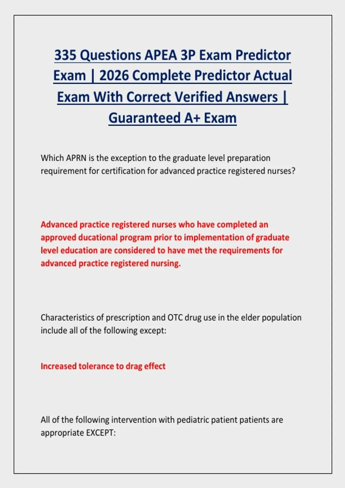 APEA 3P Exam Predictor 2026 | 335 Questions with Verified Answers ...