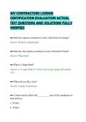 WV CONTRACTORS LICENSE&NewLine;CERTIFICATION EVALUATION ACTUAL&NewLine;TEST QUESTIONS AND SOLUTIONS FULLY&NewLine;VERIFIED