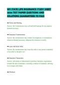 WV STATE LIFE INSURANCE STUDY SHEET&NewLine;2026 TEST PAPER QUESTIONS AND&NewLine;SOLUTIONS GUARANTEED TO PASS