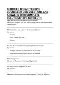 CERTIFIED BREASTFEEDING COUNSELOR CBC QUESTIONS AND ANSWERS WITH COMPLETE SOLUTIONS 100&percnt; CORRECT&excl;&excl;&excl;