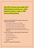 WGU D352 Final Exam &lpar;Latest Update 2025 &sol; &NewLine;2026&rpar; Employment and Labor Law &vert; Guide &NewLine;Questions & Answers &vert; Grade A &vert; 100&percnt; &NewLine;Correct &lpar;Verified Solutions&rpar; 