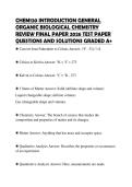 CHEM120 INTRODUCTION GENERAL&NewLine;ORGANIC BIOLOGICAL CHEMISTRY&NewLine;REVIEW FINAL PAPER 2026 TEST PAPER&NewLine;QUESTIONS AND SOLUTIONS GRADED A&plus;