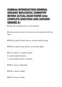 CHEM120 INTRODUCTION GENERAL&NewLine;ORGANIC BIOLOGICAL CHEMISTRY&NewLine;REVIEW ACTUAL EXAM PAPER 2026&NewLine;COMPLETE QUESTIONS AND ANSWERS&NewLine;GRADED A&plus;