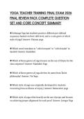 YOGA TEACHER TRAINING FINAL EXAM 2026&NewLine;FINAL REVIEW PACK COMPLETE QUESTION&NewLine;SET AND CORE CONCEPT SUMMARY