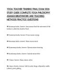 YOGA TEACHER TRAINING FINAL EXAM 2026&NewLine;STUDY GUIDE COMPLETE YOGA PHILOSOPHY&NewLine;ASANAS BREATHWORK AND TEACHING&NewLine;METHODS PRACTICE QUESTIONS