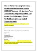 Florida Sterile Processing Technician &NewLine;Certification Practice Exam Newest &NewLine;2026-2027 Updated 100 Questions From &NewLine;Actual Exams Complete Questions And &NewLine;Correct Detailed Answers &lpar;Expert &NewLine;Verified Exam&rpar; &vert;Already Graded &NewLine;A&plus;&vert;&vert;Brand New&excl;&excl; 