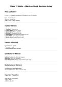 class 12th chapter matrices quick oneshot flashnotes for last minutue formula and all topics revision before exams