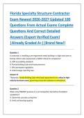Florida Specialty Structure Contractor &NewLine;Exam Newest 2026-2027 Updated 100 &NewLine;Questions From Actual Exams Complete &NewLine;Questions And Correct Detailed &NewLine;Answers &lpar;Expert Verified Exam&rpar; &NewLine;&vert;Already Graded A&plus;&vert;&vert;Brand New&excl;&excl; 