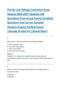 Florida Low Voltage Contractor Exam &NewLine;Newest 2026-2027 Updated 100 &NewLine;Questions From Actual Exams Complete &NewLine;Questions And Correct Detailed &NewLine;Answers &lpar;Expert Verified Exam&rpar; &NewLine;&vert;Already Graded A&plus;&vert;&vert;Brand New&excl;&excl; 