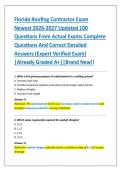 Florida Roofing Contractor Exam &NewLine;Newest 2026-2027 Updated 100 &NewLine;Questions From Actual Exams Complete &NewLine;Questions And Correct Detailed &NewLine;Answers &lpar;Expert Verified Exam&rpar; &NewLine;&vert;Already Graded A&plus;&vert;&vert;Brand New&excl;&excl;  