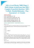 AQA A Level Physics 7408&sol;2 Paper 2 Mark Scheme Actual Exam June 2026 &vert; Complete Exam-Style Questions &vert; 100&percnt; Verified &ndash; Detailed Rationales &ndash; Pass Guaranteed &ndash; A&plus; Graded&NewLine;&NewLine;