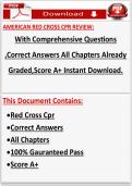 American Red Cross CPR Review Practice Questions and Answers Certification Study Guide&vert;&vert;complete solutions&vert;&vert;instant download&period;
