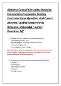 Alabama General Contractor Licensing &NewLine;Examination Commercial Building &NewLine;Contractor Exam Questions And Correct &NewLine;Answers &lpar;Verified Answers&rpar; Plus &NewLine;Rationales 2026 Q&A &vert; Instant &NewLine;Download Pdf 