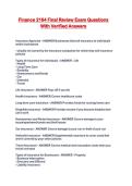 Finance 2164 Final Review Exam Questions With Verified Answers
