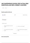 ABC BARTENDING SCHOOL TEST ACTUAL 2026 QUESTIONS AND 100&percnt; CORRECT ANSWERS