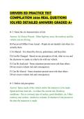 DRIVERS ED PRACTICE TEST&NewLine;COMPILATION 2026 REAL QUESTIONS&NewLine;SOLVED DETAILED ANSWERS GRADED A&plus;