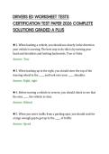 DRIVERS ED WORKSHEET TESTS&NewLine;CERTIFICATION TEST PAPER 2026 COMPLETE&NewLine;SOLUTIONS GRADED A PLUS&NewLine;