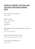 DRIVERS ED WORKSHEET TESTS FINAL PAPER&NewLine;2026 STUDY GUIDE DETAILED ANSWERS&NewLine;READY