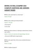 DRIVING 101 FINAL EXAMPREP 2026&NewLine;COMPLETE QUESTIONS AND ANSWERS&NewLine;ALREADY PASSED&NewLine;