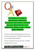 Champions School of Real Estate TX Property Management SAE Exam Questions and Answers 2026 &vert; 120&plus; Verified Practice Questions &vert; Texas Property Management&comma; Leasing&comma; Fair Housing & Risk Management &vert; Champions TX SAE Exam