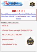 BIOD 151 Essential Human Anatomy & Physiology I W&sol;Lab Practice Mock Exam 2026&sol;2027 &vert; Portage Learning &vert; Latest Updated Version 