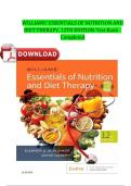 WILLIAMS' ESSENTIALS OF NUTRITION AND&NewLine;DIET THERAPY&comma; 12TH EDITION-Test Bank&NewLine;Completed