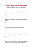 Impact Texas Teen Driving Course Questions and Answers Study Guide